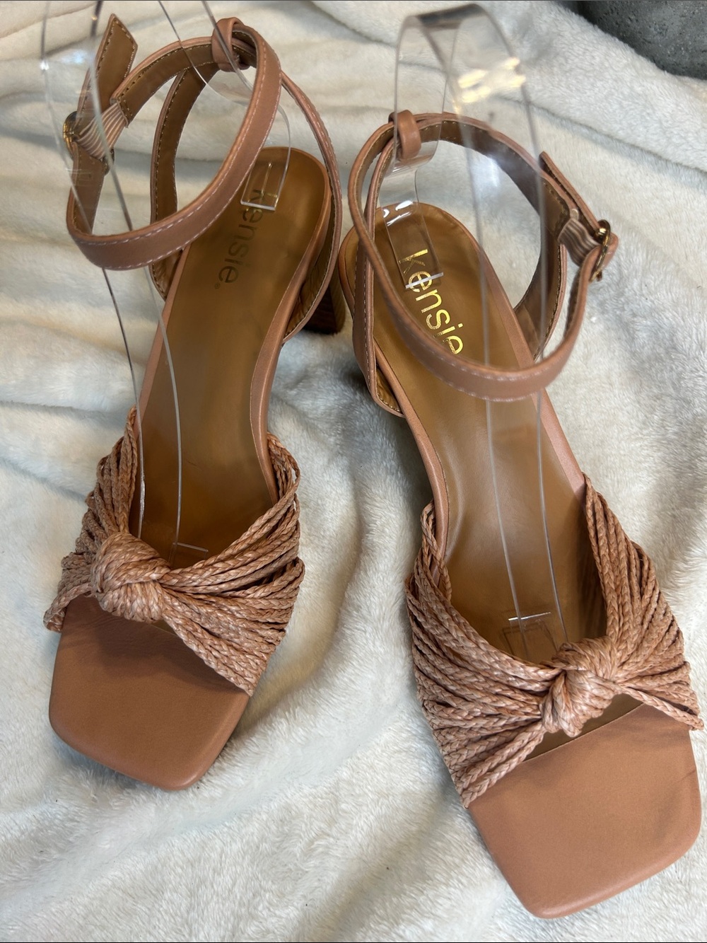 Kensie Tan Braided Knot Ankle-Strap Heels